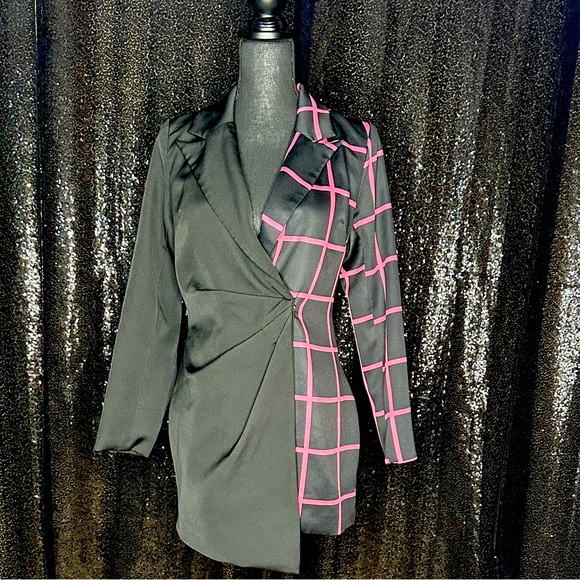 Asymmetrical Black and Hot Pink Blazer/Jacket Dress - Press Button - Picture 1 of 2